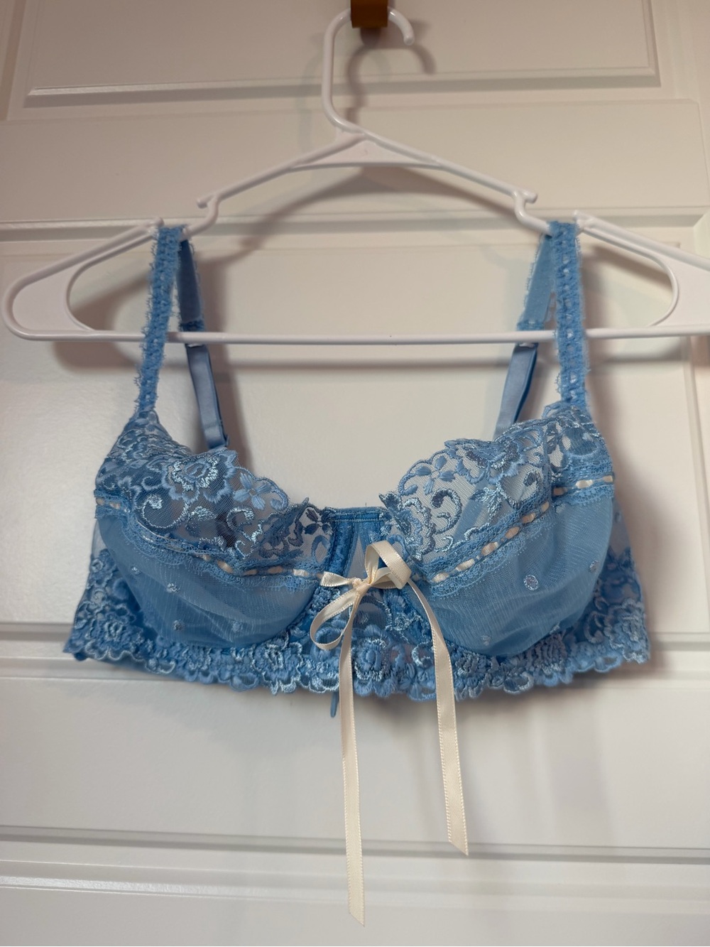 Vintage Victoria's Secret Pastel Blue Lace Swiss Dot Balconette Bra 34D